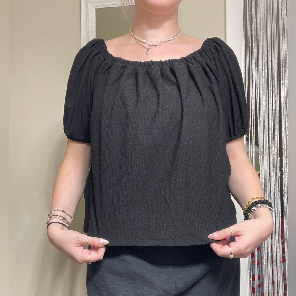 Anthropologie Black Puff Sleeve Off The Shoulder Blouse - Picture 8 of 8